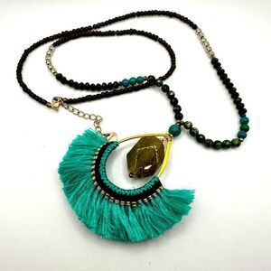 30" Nakamol stone with tassel, stone, glass wooden beaded necklace!